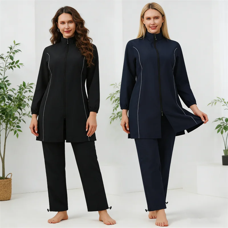 Ensemble de 3 pièces de maillots de bain modestes musulmans pour femmes, Burkini, Abayas, Hijab, manches longues, couvrant entièrement le corps, tenue de bain islamique