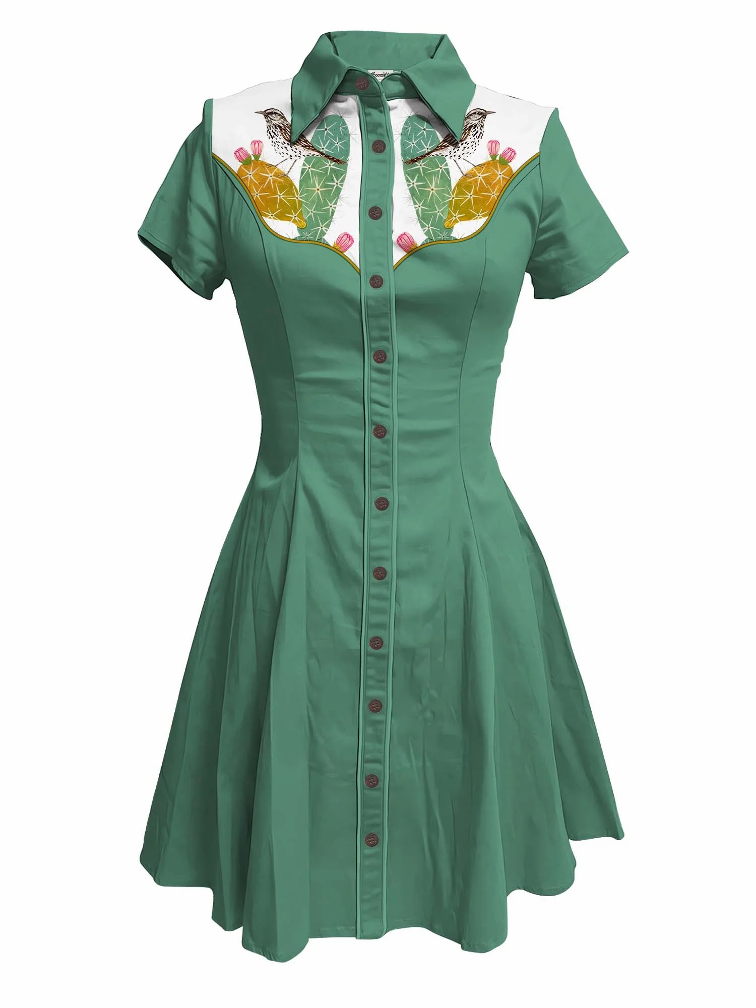 Robe de Cowboy imprimée Cactus rétro occidental pour femmes, Unique, boutonnée, manches courtes, 100% coton, rose, Streetwear d'été