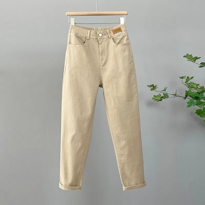 Pantalon en Denim taille haute coréen pour femme, décontracté, ample, kaki, Harun, nouvelle collection automne 2026