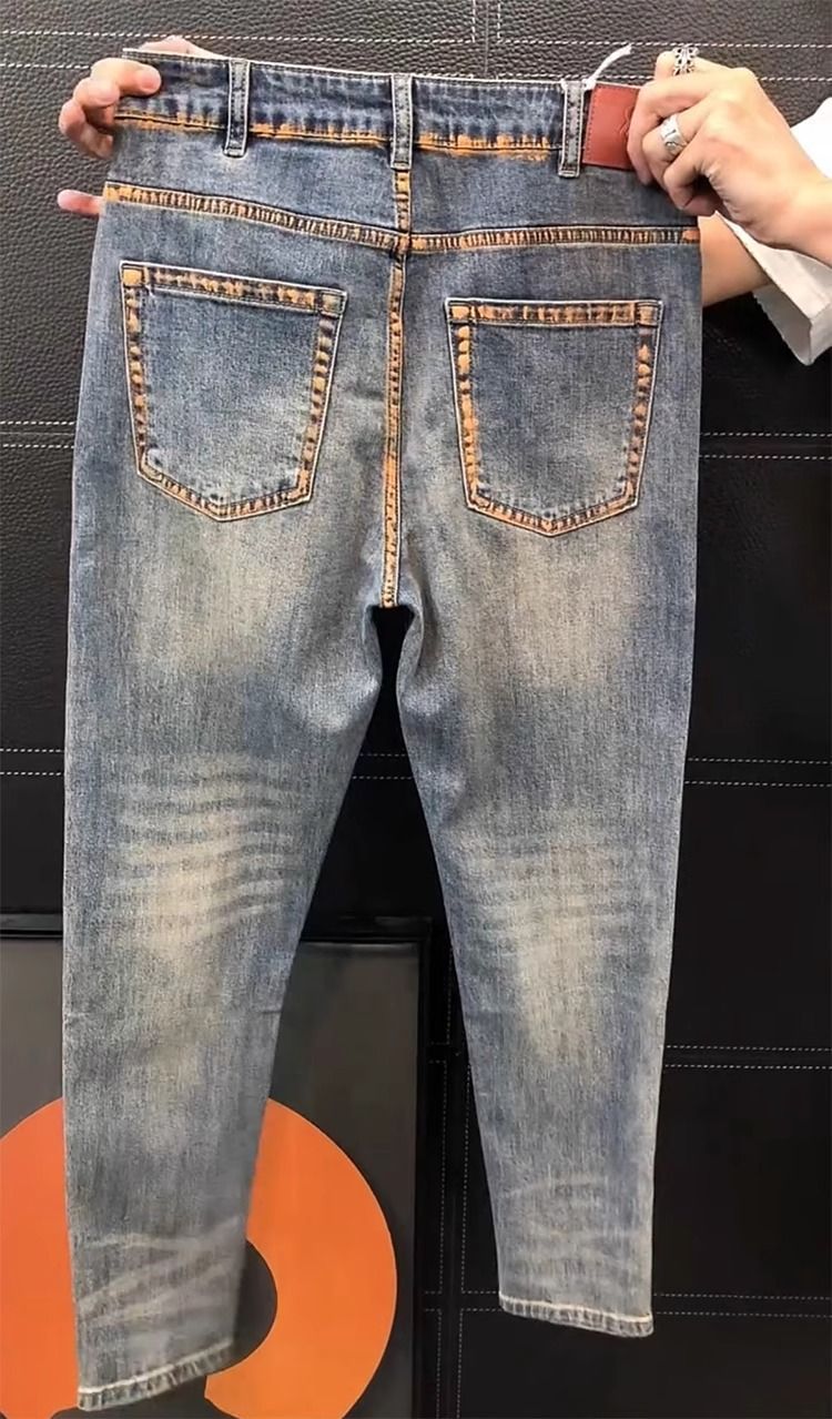 Jeans de luxe italiens pour hommes, bleu délavé, nouvelle tendance estivale, coupe slim, élastiques, style cowboy