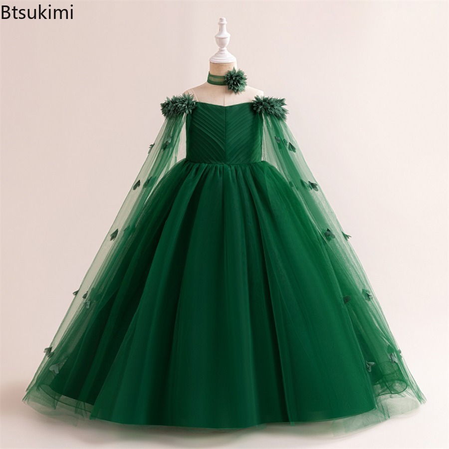 Robe de soirée de mariage à fleurs pour filles, Tutu de princesse, à la mode, en dentelle, vêtements d'anniversaire, de soirée d'été, nouvelle robe de bal