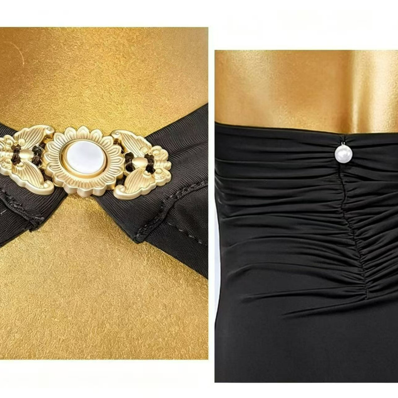 Robe de danse latine pour femmes, sans manches, dos nu, tenue de danse à col halter, jupe plissée à la taille, vêtements de pratique professionnels pour Cha Rumba
