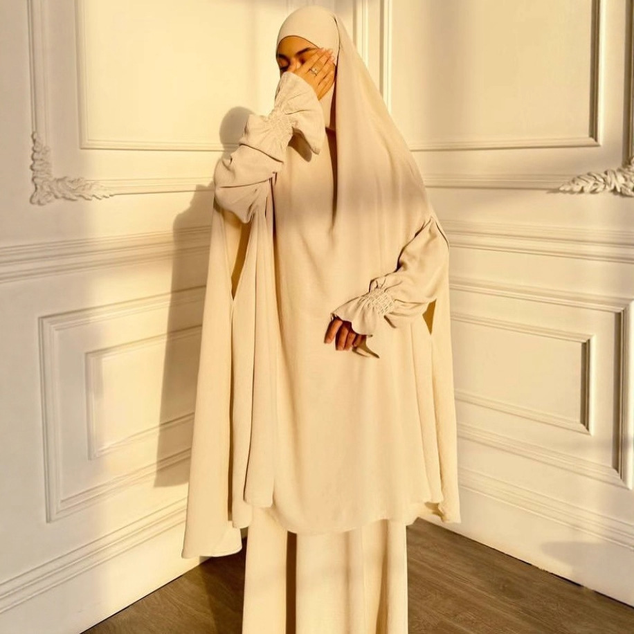 Femmes musulmanes Khimar Robe longue ensemble 2 pièces Jalabiya Robe dubaï Abaya couverture complète vêtement de prière Eid Djellaba Ramadan caftan Burka