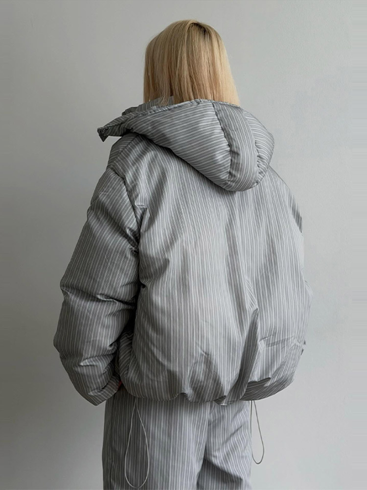 Ensemble décontracté rayé pour femme : Manteau et pantalon en coton, à capuche, avec fermetures éclair, épais, collection automne-hiver 2026, tenues féminines tendance