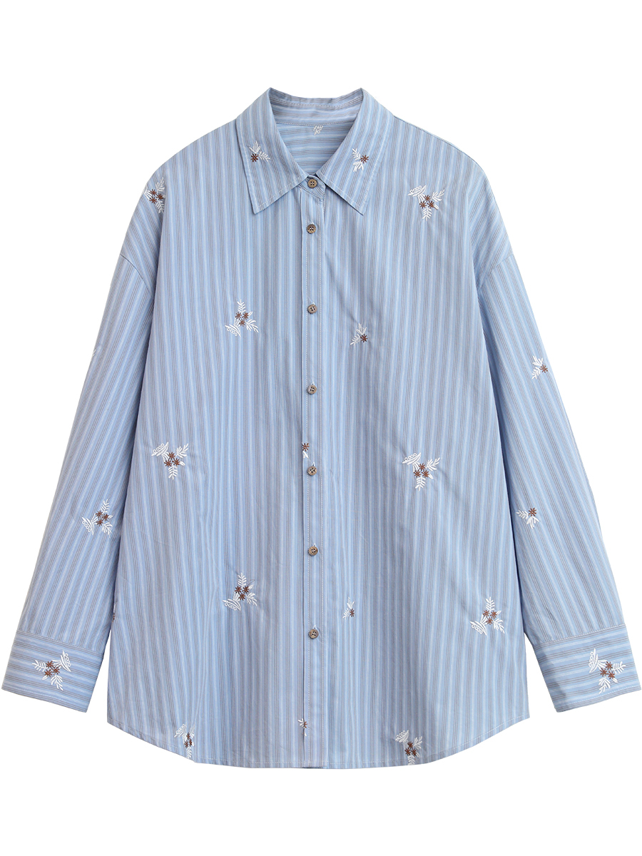 CHIC VEN femmes chemise ample décontracté à manches longues nouveau rayé brodé coton chemise femmes Blouses printemps automne 2025 vêtements