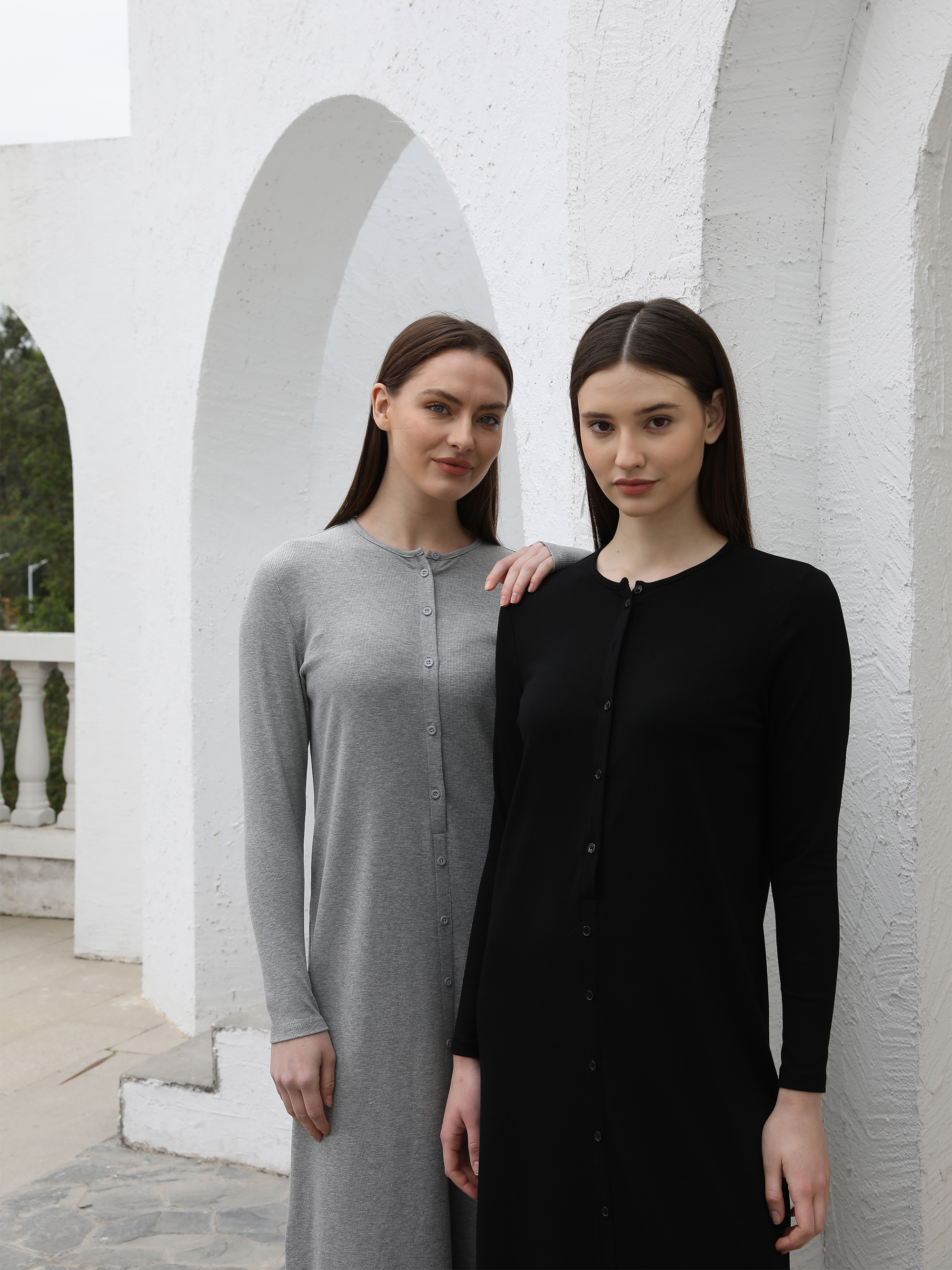 Robe maxi côtelée pour femme AP SS26, confortable, manches longues, vêtements élégants pour femme