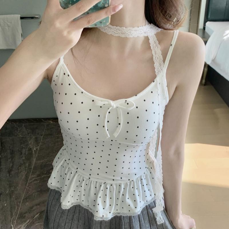 Nouveaux tops pour femmes, mode estivale décontractée, à pois et couleur unie, style jeune et élégant, effet amincissant