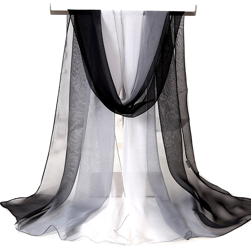 Foulard en mousseline de soie pour femmes, quatre saisons, fine, douce, imprimé dégradé, Georgette, châles, longs enveloppements, Hijab de plage, protection solaire