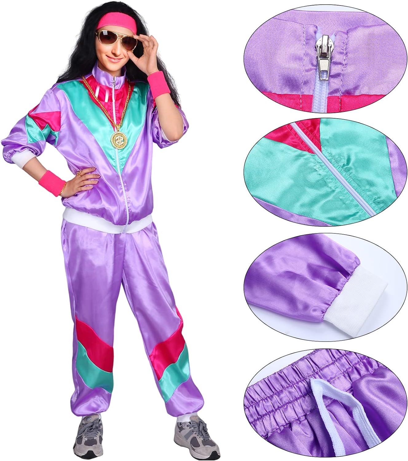 Costumes Kicpot des années 80 pour femmes, veste de survêtement rétro, costume Hip Hop, tenue des années 90 et 80 pour femmes, fête