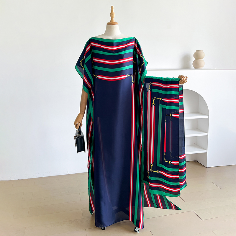 Robe Kaftan d'été tendance pour femme avec grand foulard, Abaya ample, Robe décontractée musulmane imprimée, Style africain, Dubaï, Turquie