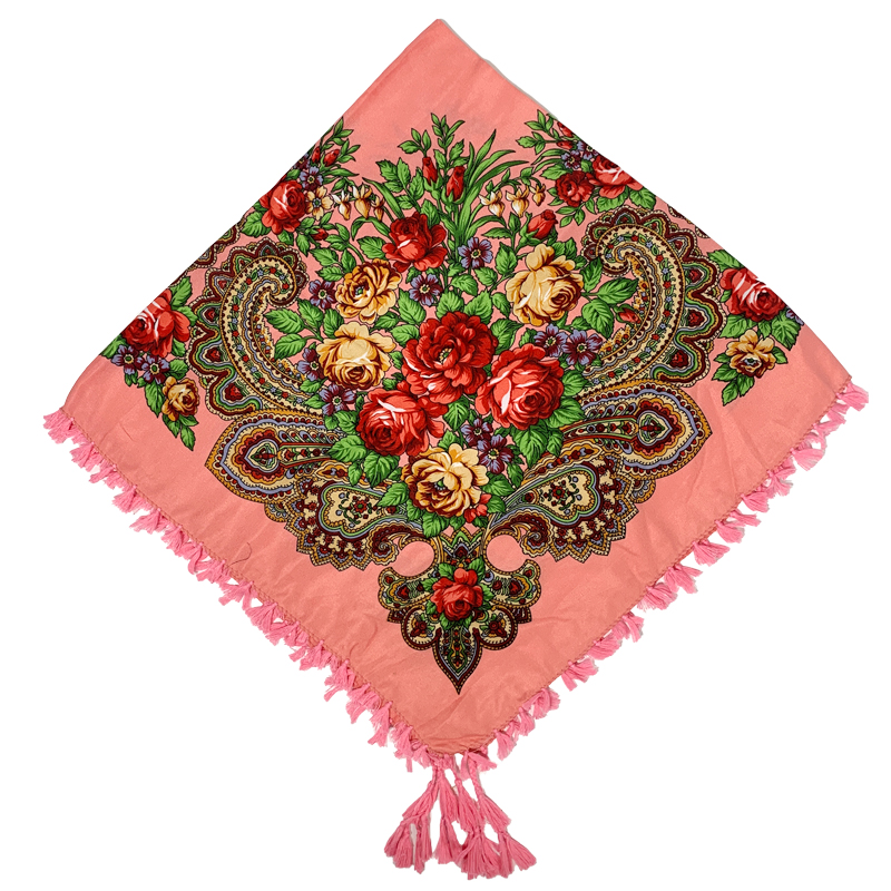 Foulard carré de Style russe, châle de luxe, imprimé Floral, à franges, bandeau pour Femme, Hijab, Babushka, Bandana