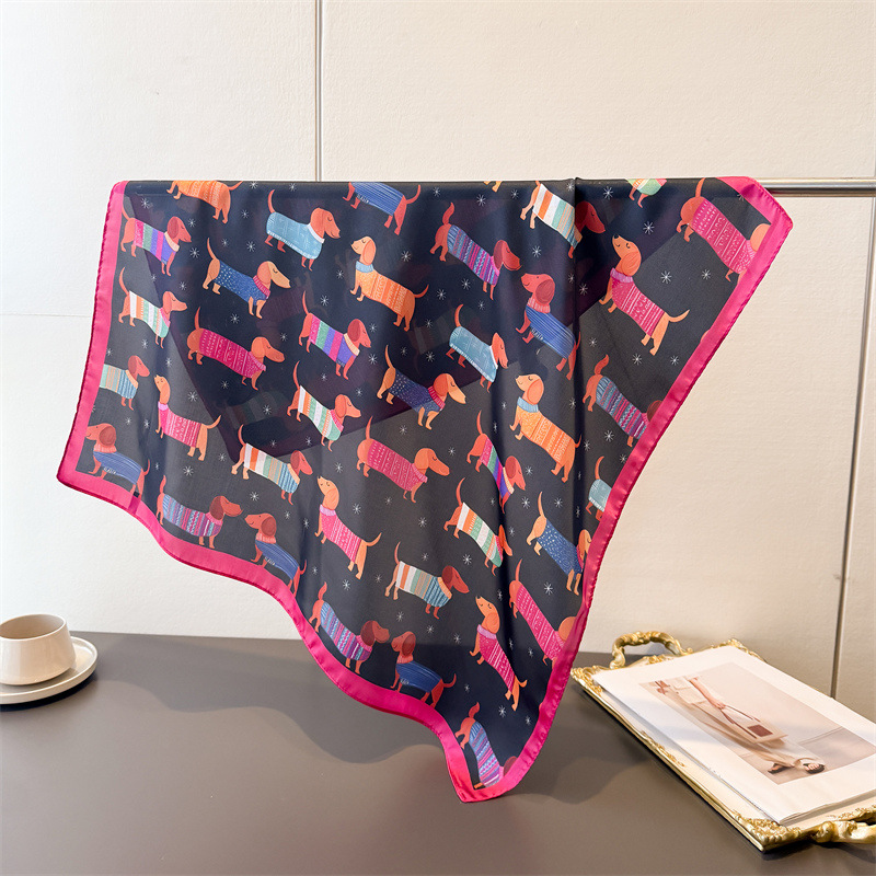 Foulard carré en soie de luxe 70x70cm pour femme, motif Teckel mignon, châle, accessoire de mode, bandeau pour cheveux, bandana, hijab, bonnets – Collection 2026