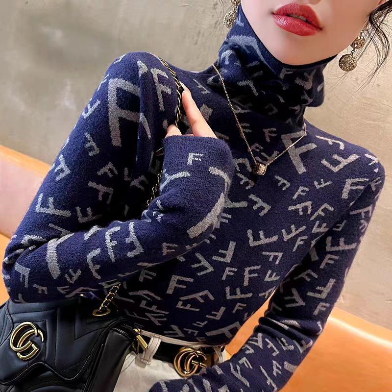 Pull en tricot à manches longues pour femmes, haut slim, col mi-haut, pull décontracté tout assressenti, vêtements élégants, mode automne et hiver