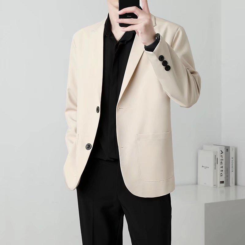 Blazer Slim Fit imbibé pour hommes, veste décontractée intelligente, manteau monochrome à deux boutons, noir, ingent, café, vêtements de mode, document coréen, automne, nouveau