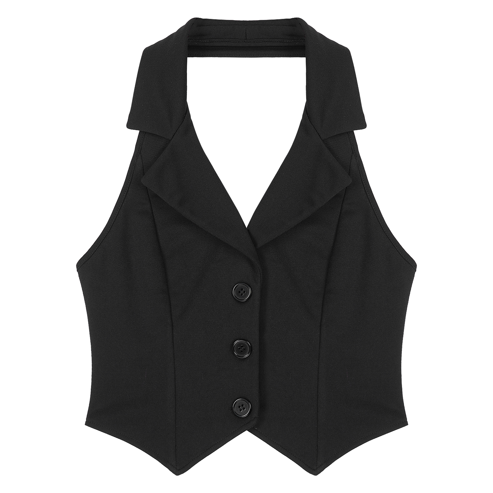 Femmes mode gilet chemises gilet séparé culture hauts revers licou dos nu boutonné ourlet pointu gilet pour fête vêtements de cérémonie