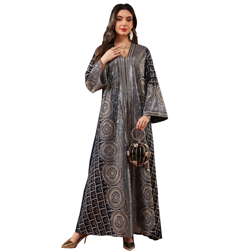 Robe longue de fête pour femme musulmane, Abaya, Kaftan, Jalabiya, Robe arabe, brodée de sequins, pour l'Aïd et le Ramadan, style Maroc Dubaï 2026