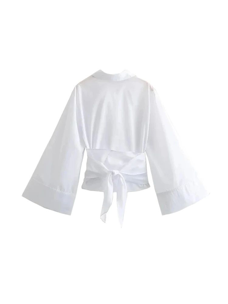 Chemisiers kimono à manches longues pour femmes avec nœud papillon, bouton avant, chemises féminines, hauts chics, à la mode