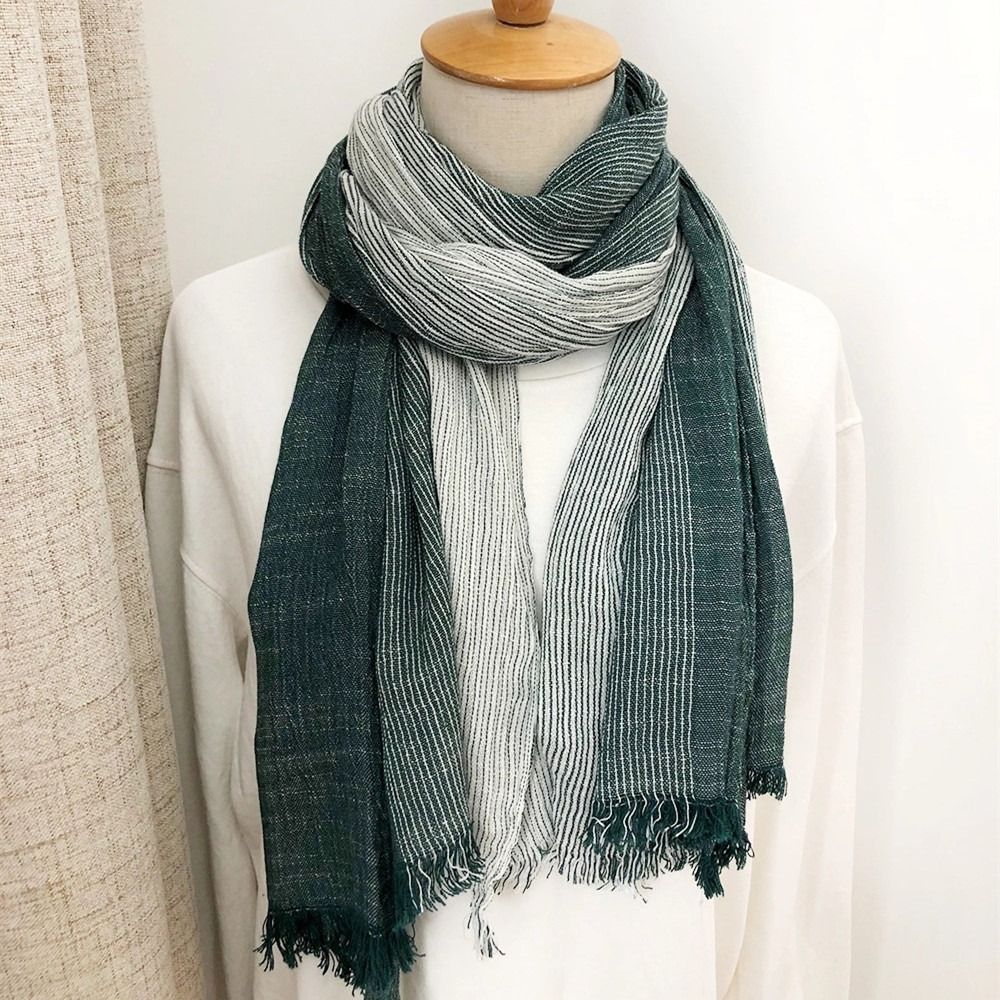 Écharpe rayée décontractée en coton et lin unisexe, foulard long de la présidence, châles doux et chauds avec pompon, patchwork déformable, hiver
