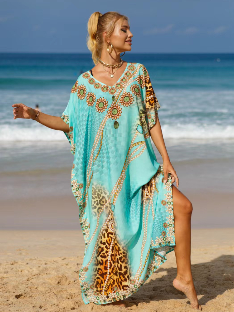 Robe caftan à imprimé tropical pour femme, vêtement de plage, élégant, maxi, pour les vacances, offre spéciale, livraison directe