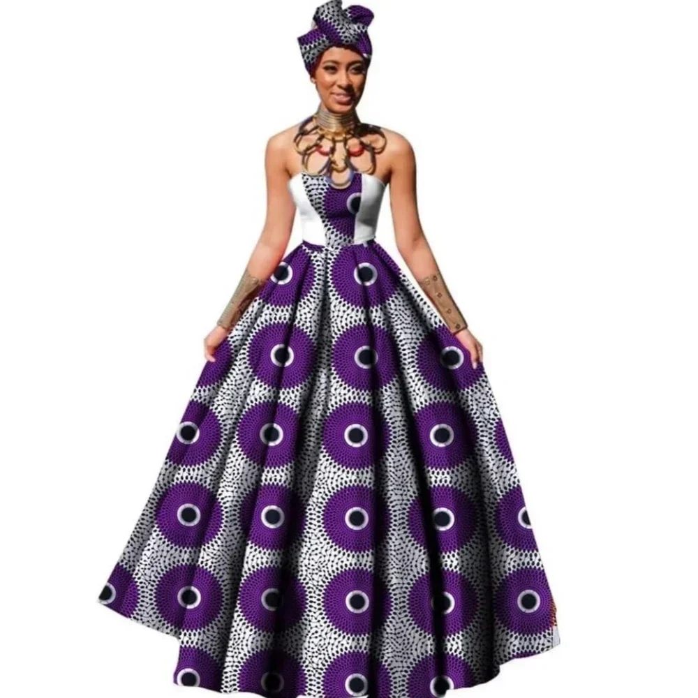 Robe Africaine Dashikis Imprimée pour Femme, Tenue de Bal, de Soirée, Maxi et Sans Bretelles, Vêtement avec Sauna Gratuit, Grande Taille, WY1805