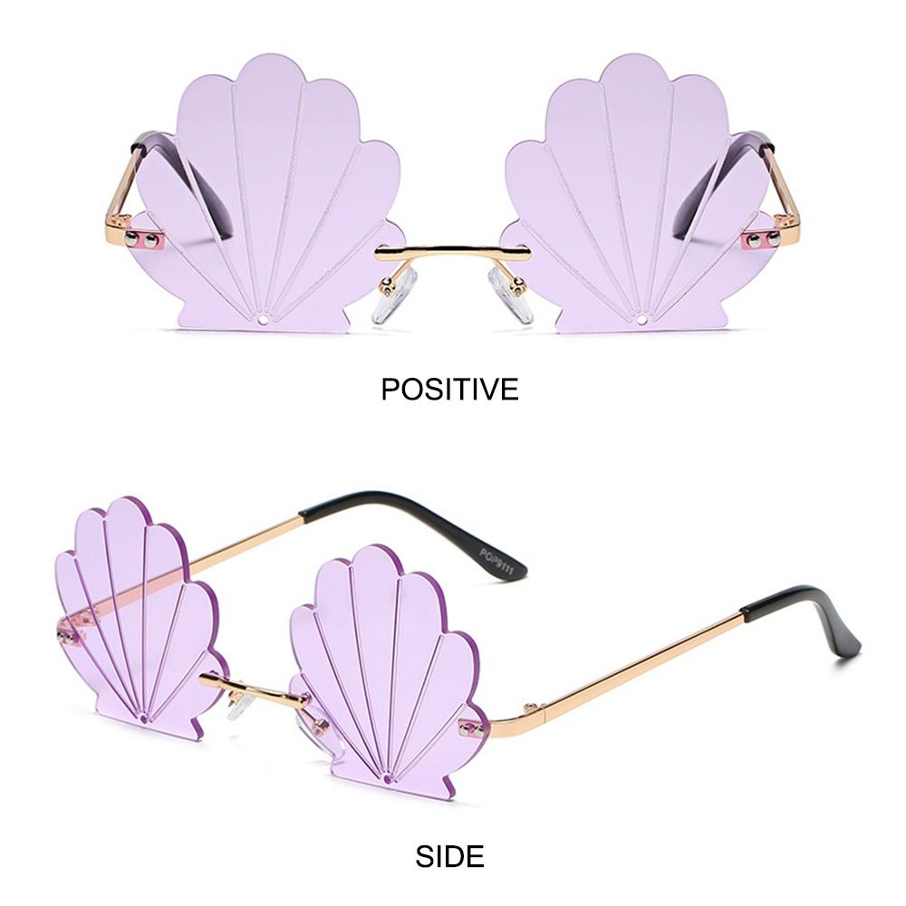 Lunettes de soleil sans monture en forme de coquille, lunettes de soleil en métal pour accessoires photo, nuances de lentilles d'océan, forme de fleur unique, mignon, mode, fête