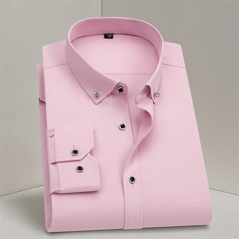 Chemise habillée homme à manches longues, fine, pour le printemps, style business, boutons diamant, noire, pour fêtes et mariages – Nouvelle collection