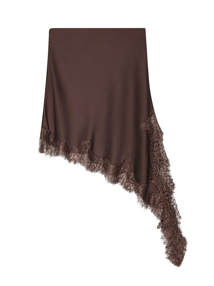HH femmes 2025 nouvelle mode Simple asymétrique dentelle jupe femme élégante Sexy soie Satin Texture taille moyenne décontractée polyvalente jupe