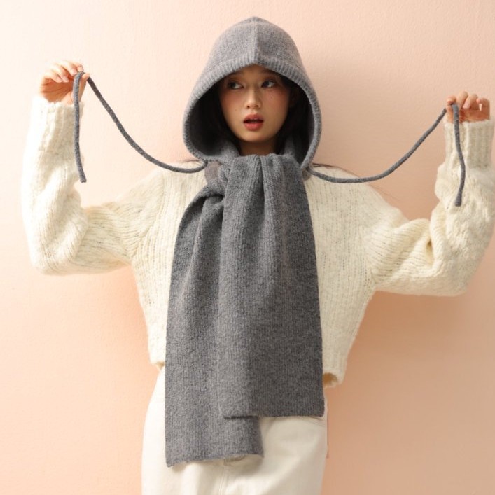 Écharpe et châle à capuche tricotés coréens en un, adaptés aux hommes et aux femmes en automne et en hiver, bombardier tricoté épais et chaud