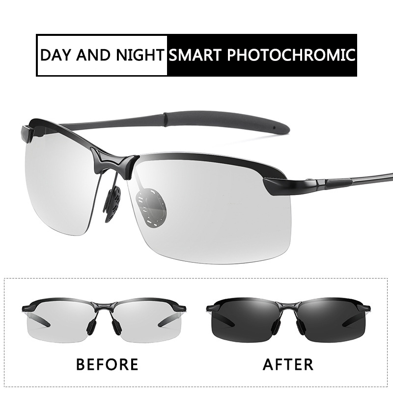 Lunettes de soleil photochromiques polarisées pour hommes, lunettes caméléon, lunettes de soleil pour hommes, changement de document, vision jour et nuit, lunettes de conduite, uv400