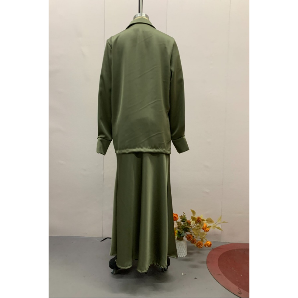 Ensemble deux pièces en satin pour femmes, jupe longue imbibée, tenue décontractée à la mode