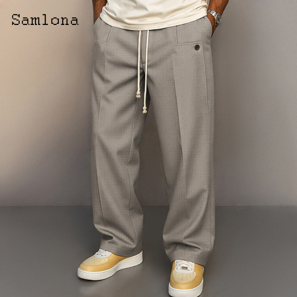 2025 hommes Stand poche pantalon droit décontracté grande taille 3xl hommes Baggy cordon pantalon mâle cheville longueur bas kaki jaune