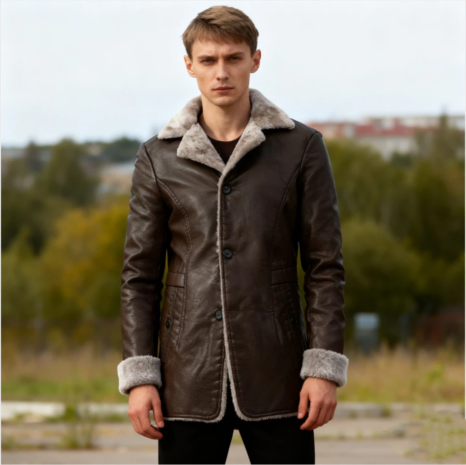 Manteau Long en cuir PU pour hommes, veste d'hiver chaude doublée polaire, pardessus d'affaires, Trench, vêtements d'extérieur pour hommes, veste de moto