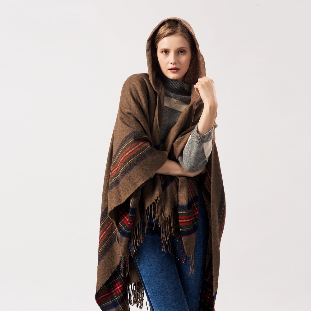 Nouveau design 100% foulard acrylique femme automne/hiver chaud mode cape poncho 130*150CM noir/gris/vin rouge/kaki tippet châle