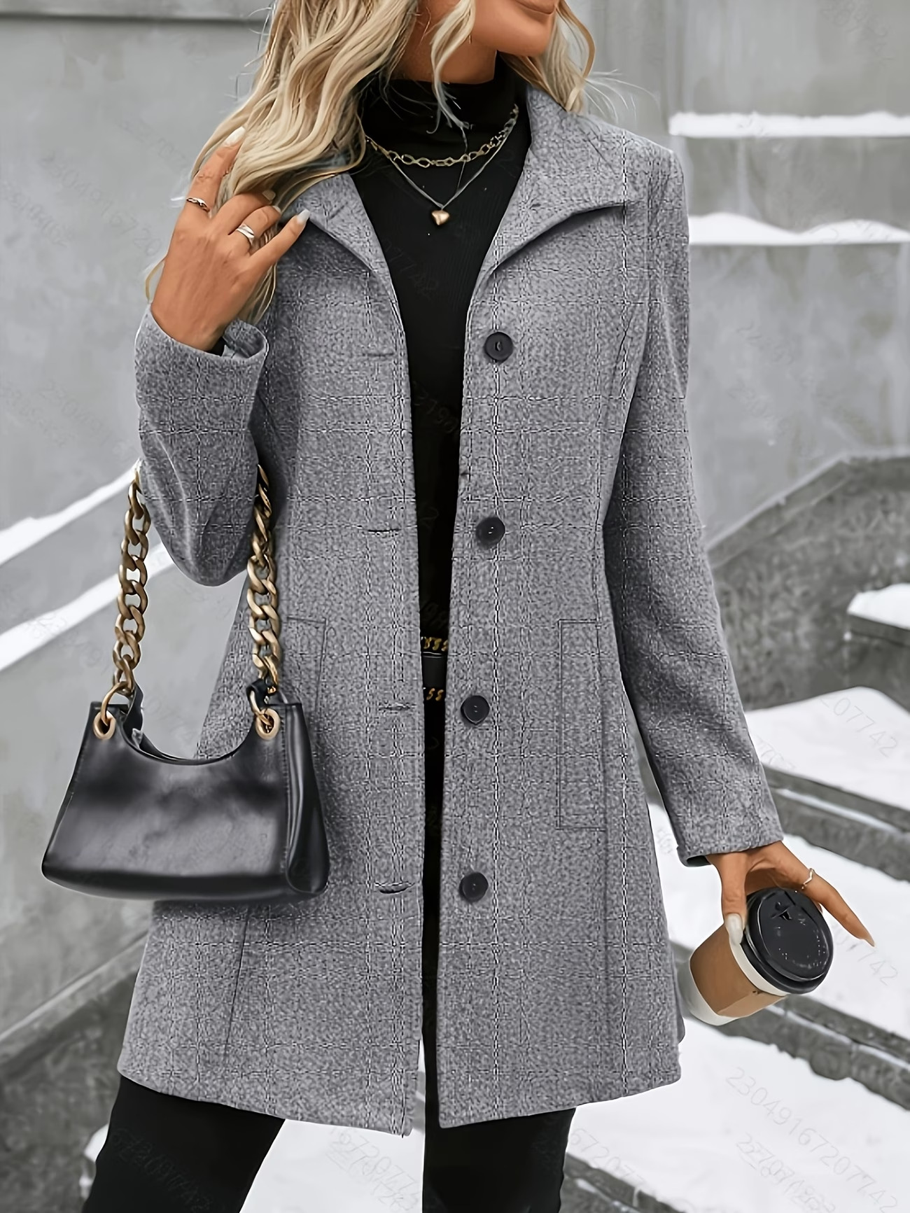 Manteau en laine mi-long pour femme, nouveau style automne-hiver, manteau décontracté à bouton unique, col rabattable, vêtement d'extérieur classique et élégant