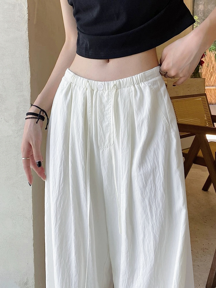 Pantalon décontracté ample en lin pour femme, taille élastique, coupe large, léger et respirant, idéal printemps-été