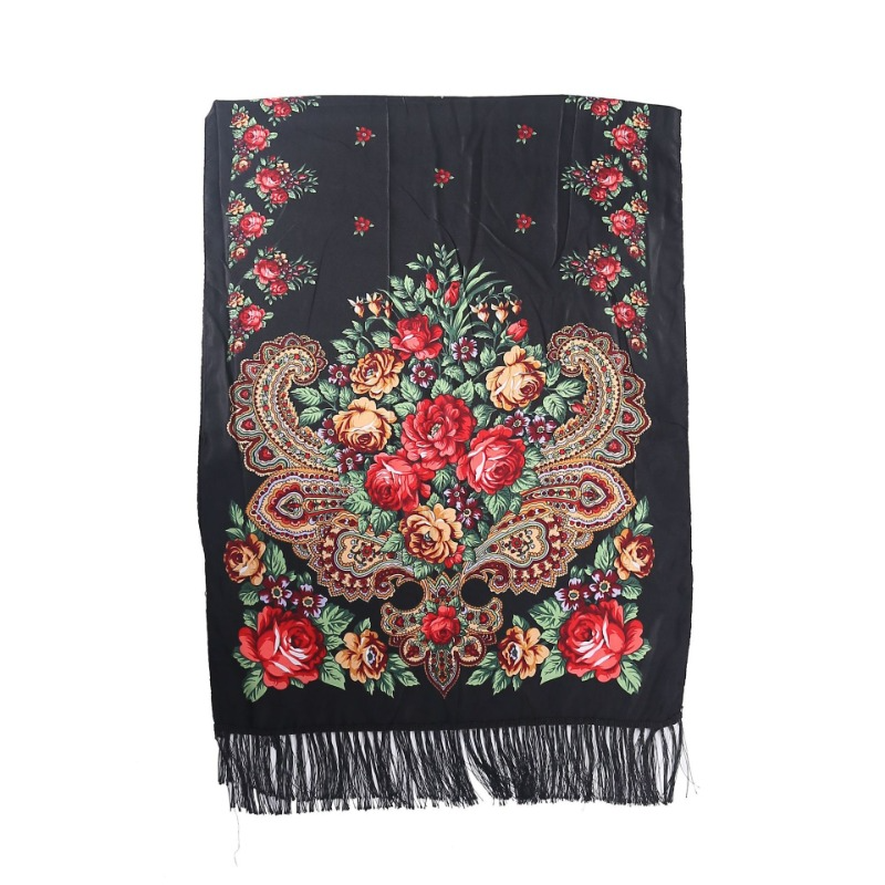 Écharpe ethnique pour femme 190x65cm, longue, à imprimé floral, broderie ukrainienne, hijab, châle chaud d'hiver, bandana à franges