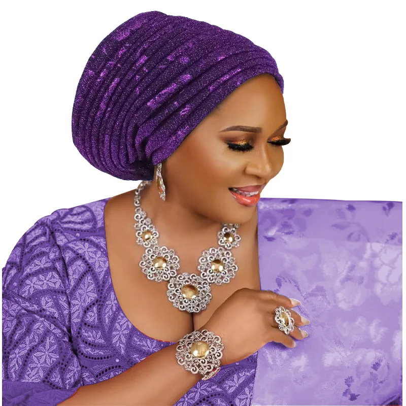 Turban Africain en Tissu Pailmétrage pour Femme, Écharpe de Sauna Musulmane, Bonnet Plissé