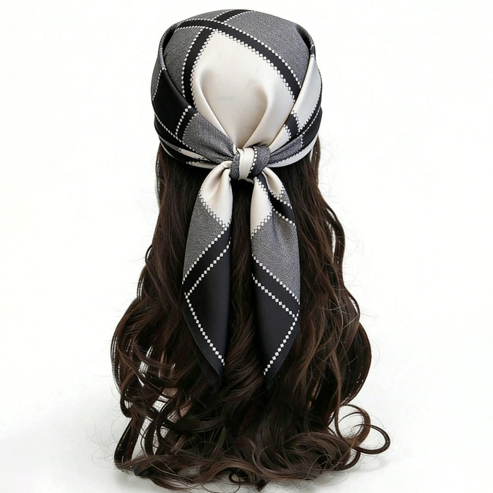 Écharpe carrée de luxe effet soie pour femme, hijab de printemps, foulard tendance, bandeau pour cheveux, ruban, bandana