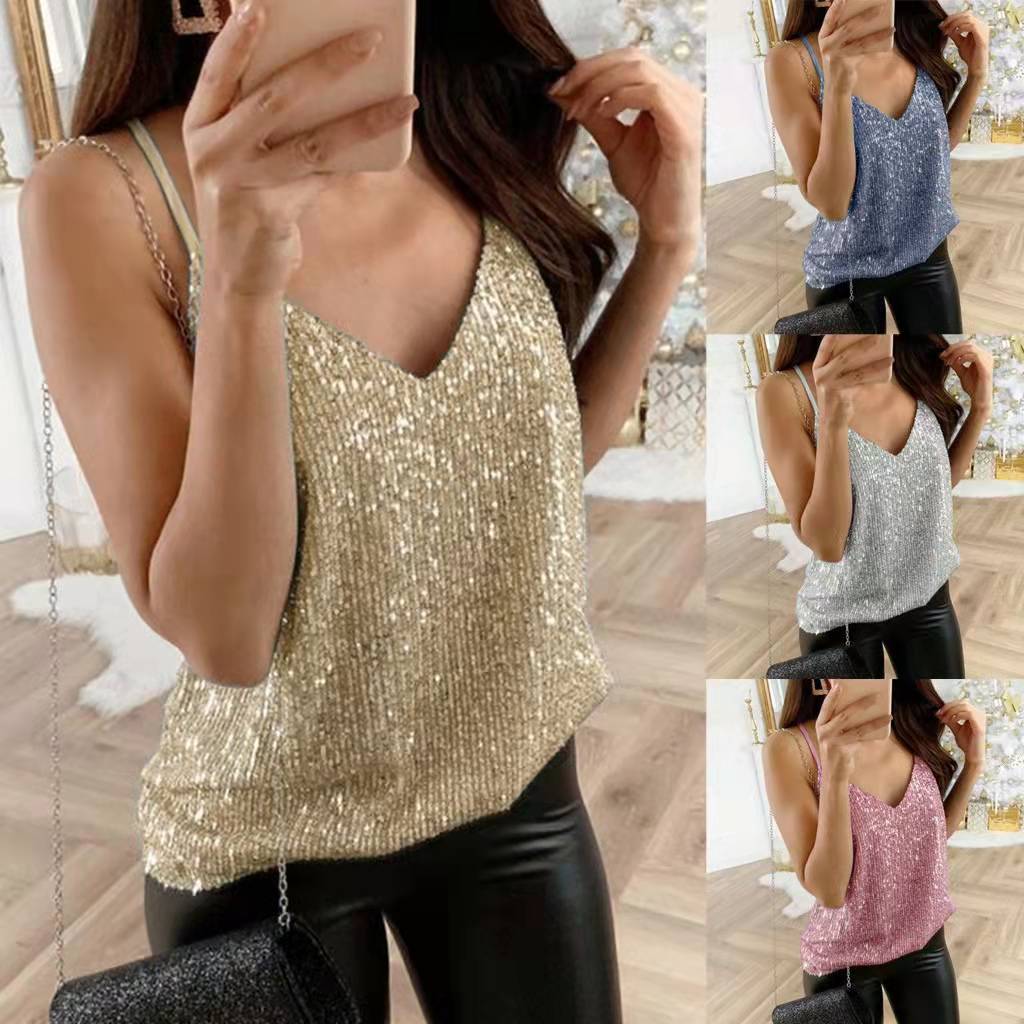 Sexy Wrap col en V profond découpé ample brillant licou culture hauts femmes débardeur Camisole femme sans manches recadrée gilet