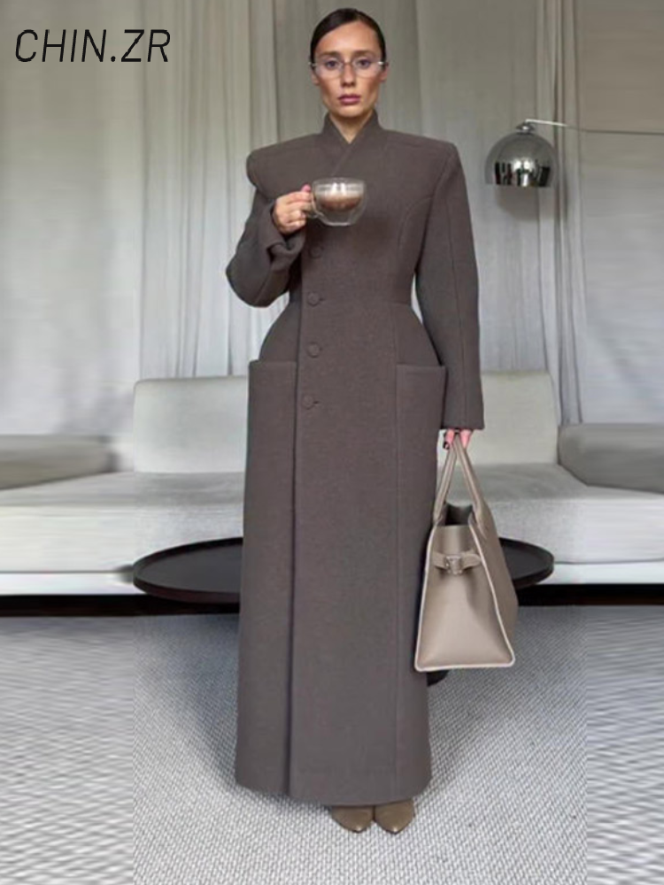 Manteau en laine à col châle pour femme, élégant, avec ceinture, ample, manches longues, poches, automne-hiver, vêtements d'extérieur chics pour les déplacements, 2025
