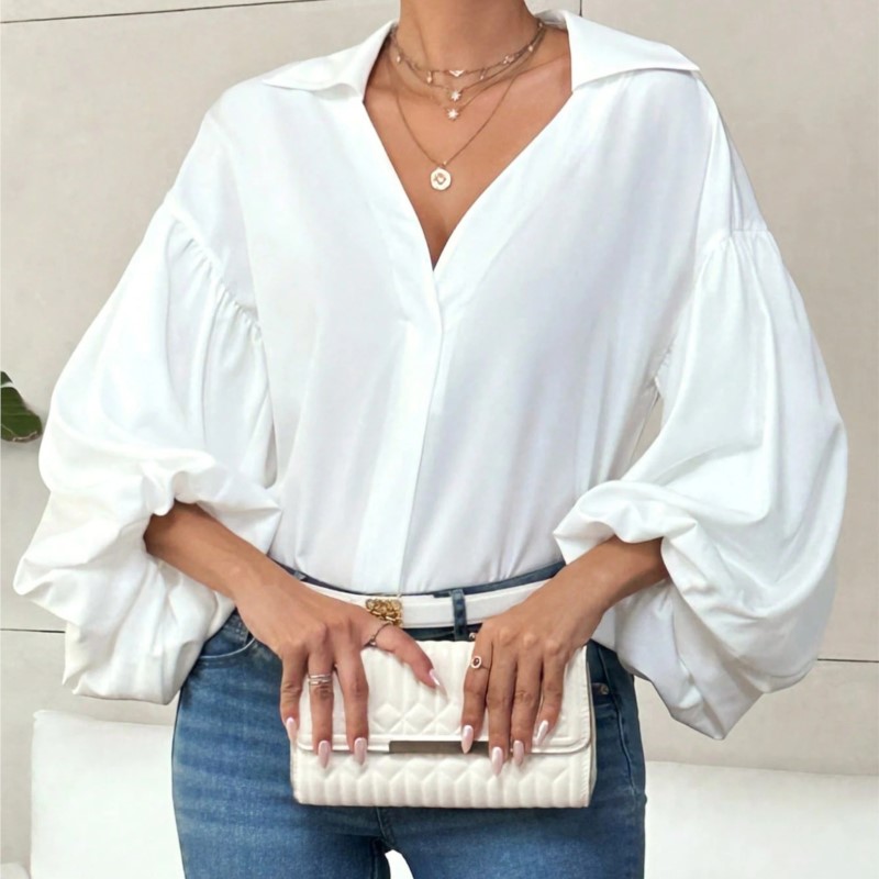 Boho femmes Blouses printemps automne nouvelle mode français à pois demi-cou conception ample bouffée à manches longues haut chemises décontractées femmes
