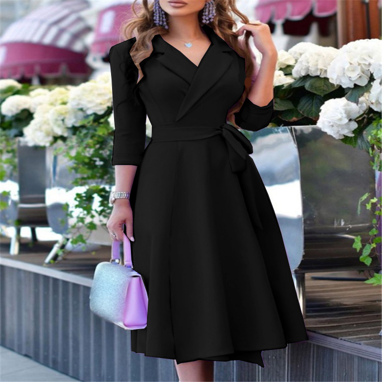 Robe à imprimé floral pour femmes, col rabattu, robes mi-longues élégantes pour dames, mode éducative