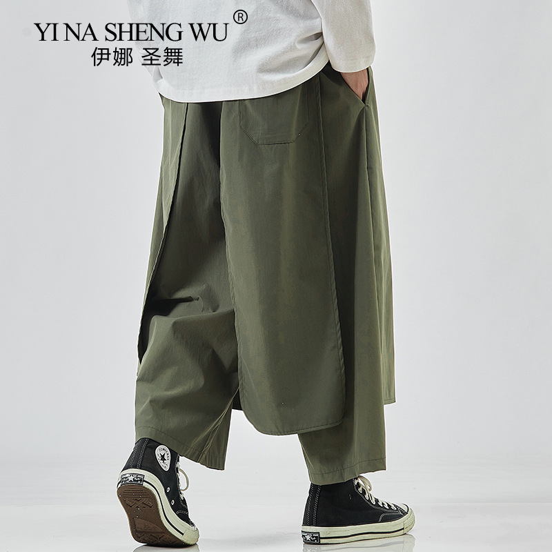 Pantalon sarouel Kimono de Style japonais Haori pour hommes, Vintage, jambes larges, jogging ample, pantalon droit, Costumes de samouraï pour adultes
