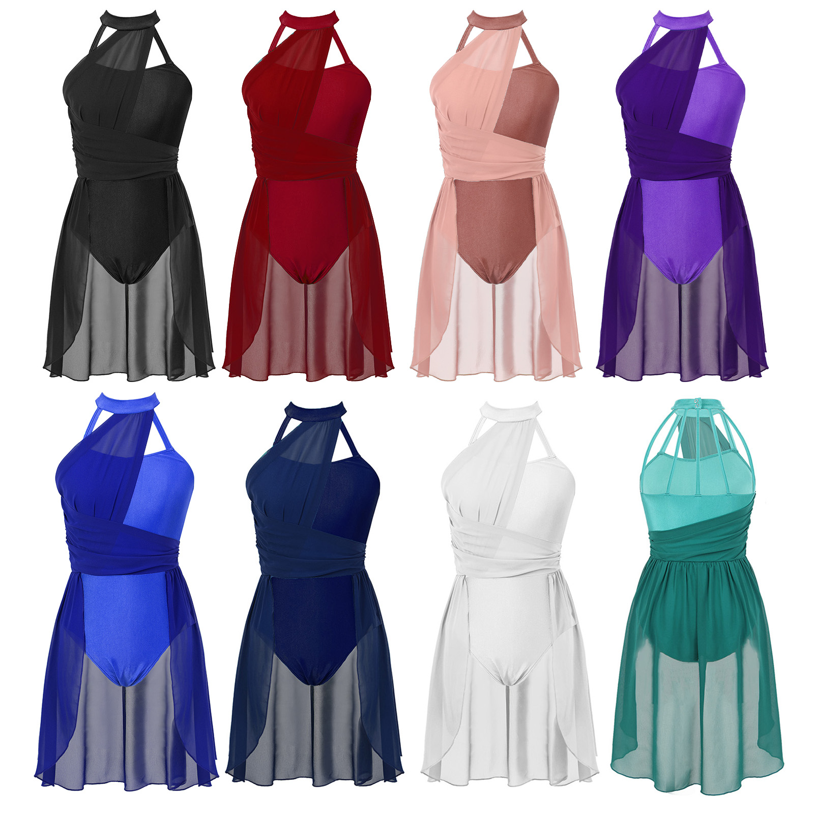 Robe de brevLyrique Contemporaine pour Femme Adulte, Costume en Mousseline Froncée, Patchwork, Ballet, Justaucorps, Ballerine
