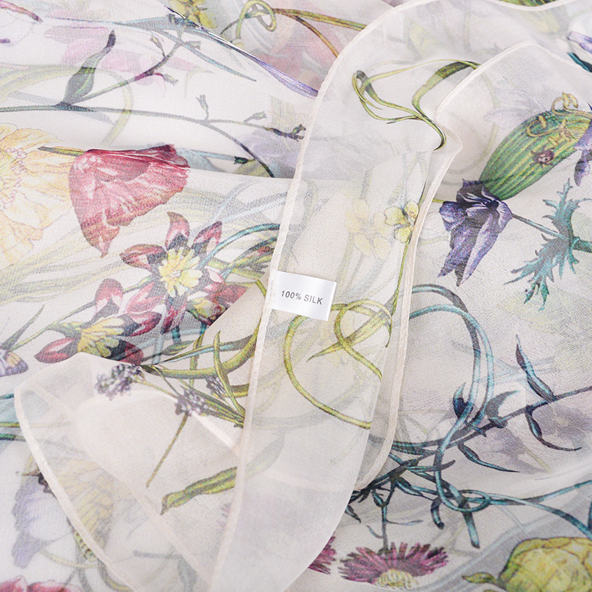 [BYSIFA] blanc 100% foulard en soie Cape mode conception florale longues écharpes femmes été Utralong plage châle hiver Scarves180*110 cm