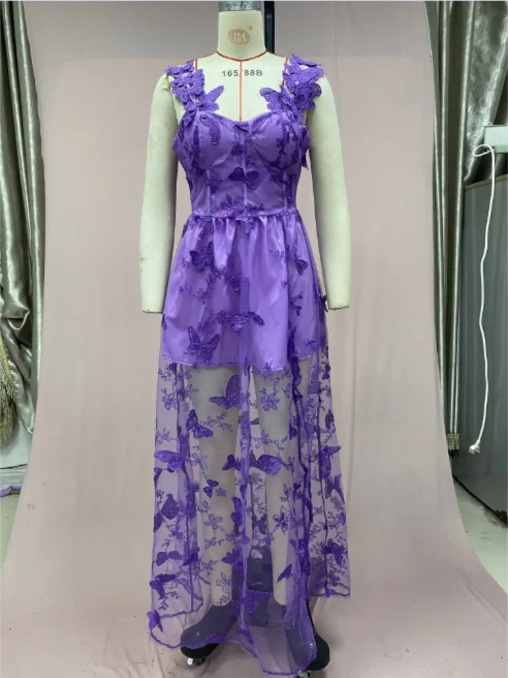 Robes longues en dentelle pour femmes, mignonnes et indépendantes, coupe haute, grande balançoire, robe de soirée de mariage, vêtements de vacances féminins, 2024