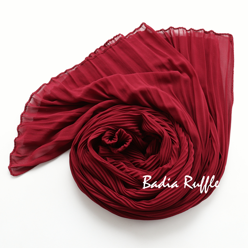 Hijab plissé en mousseline léger uni pour femme, foulard musulman froissé à volants, longue écharpe islamique, châle enveloppant