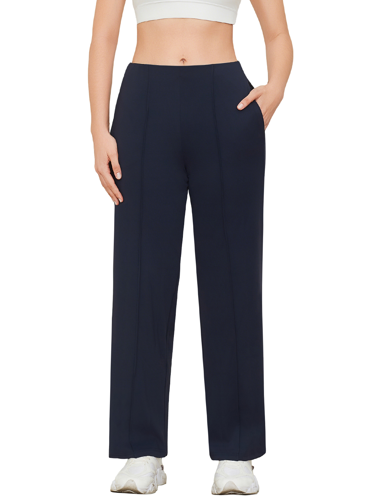 Pantalons à jambes larges pour femmes, pantalons de yoga taille haute avec poches, pantalons décontractés extensibles