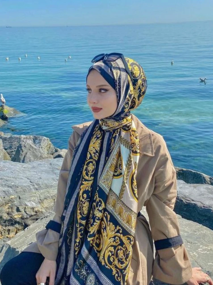 Grand Foulard Carré Imprimé JOHijabs pour Femme Musulmane, Écharpe avec Sac, Turbans Polyvalents, Nouvelle Collection