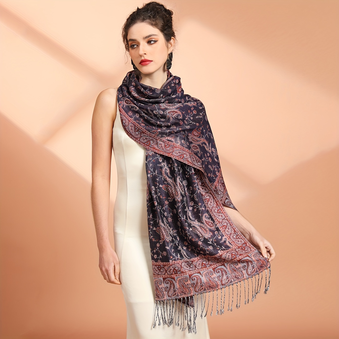 Écharpe Pashmina épaisse, châle enveloppant, étoles Jacquard Paisley, foulards Vintage en noix de cajou, en coton imprimé, protection solaire, Hijab, vente en gros